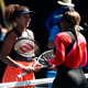 erena Williams embraces Naomi Osaka following her defeat in their Women’s Singles Semifinals match during day 11 of the 2021 Australian Open at Melbourne Park on February 18, 2021 in Melbourne, Australia. (Photo by Daniel Pockett/Getty Images)